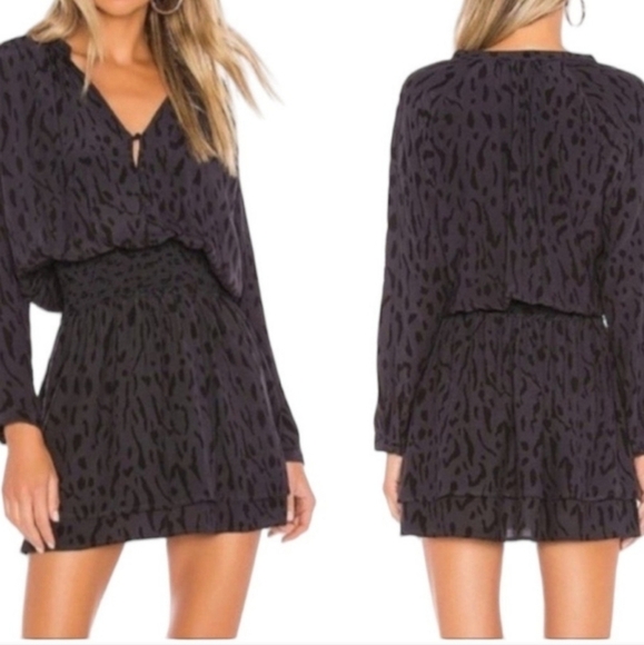 Rails Dresses & Skirts - Rails x Revolve Jasmine Ash Cheeta Long Sleeve Smocked Mini Dress Size S.